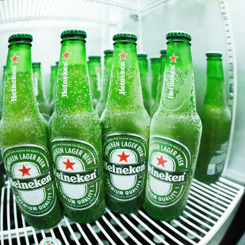 Green Heineken Bottle in Refrigerator